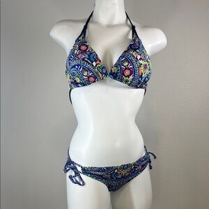 Athleta Multicolor Blue Baja NotSoString Bikini Set Top MEDIUM and Bottom SMALL